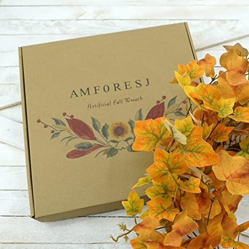 AMF0RESJ Вештачки есенски венец за влезната врата есенска врата од врата со портокалови лисја од бршлен за затворен простор на отворено