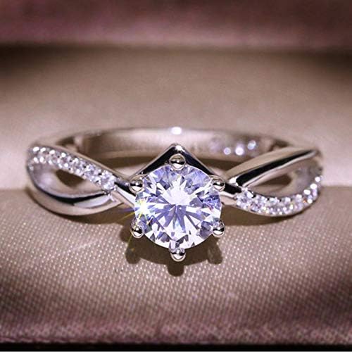 Сплит Shank Solitaire 6-Prong Simumal Diamond CZ ветувачки ветување изјава за годишнината невестински венчален прстен