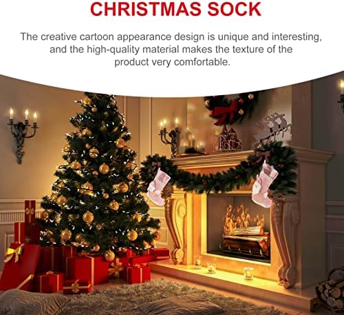 Doitool Божиќно порибување Подароци за чорапи торба: 3 парчиња снежен човек Дедо Мраз елк Елк Божиќ, виси подароци чорапи, розови Божиќни