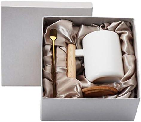 Bambooware Дрвена рачка кафе кутија за подароци за кафе - керамички софтвер за пијалоци со бамбус капаче и лажица за мешање, спакувана