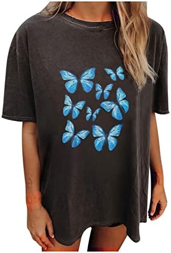 Женски цветни печатени врзани кошули за бои летни кратки ракави графички мета преголеми врвови за тинејџери помлади