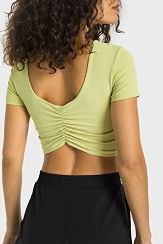 Altiland Padded Grapuling Tops за жени, исечени спортски маички за јога спортски маици, атлетски кратки ракави со кратки ракави