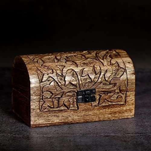 Шилпам дрвена Рачно врежана повеќенаменска кутија За спомен Јас Рачно изработена дрвена кутија за накит Јас декоративен организатор за