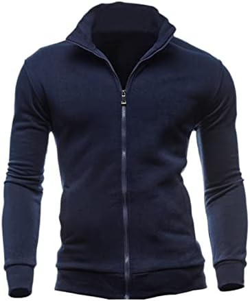 Менс моден џемпер џемпер стојат јака џемпер цврста боја кардиган мажи палта стилски