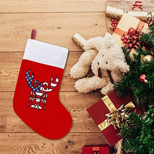 Американски знаме јастог Божиќни чорапи црвен кадифе со бела торба за бонбони Божиќни украси и додаток на семејна забава