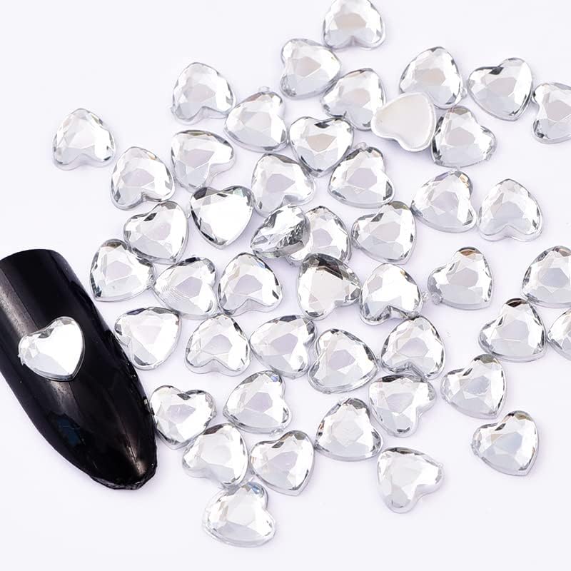 100 парчиња срцев мулитколор акрилен кристален нокти уметнички ригистони рамен бек аб не фиксирајќи сјај, боксер, 6мм
