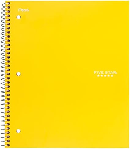 Спирална тетратка со пет starвезди, 1 предмет, широка управувана хартија, 100 листови, 10-1/2 x 8, жолта