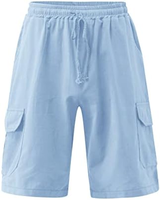 Менс шорцеви машка лежерна памучна постелнина шорцеви мулти џебни врски за фитнес вежби за плажа панталони шорцеви