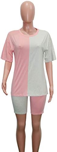 Кратки комплети жени облеки од 2 парчиња, маица со кратки ракави во боја и шорцеви за велосипедисти