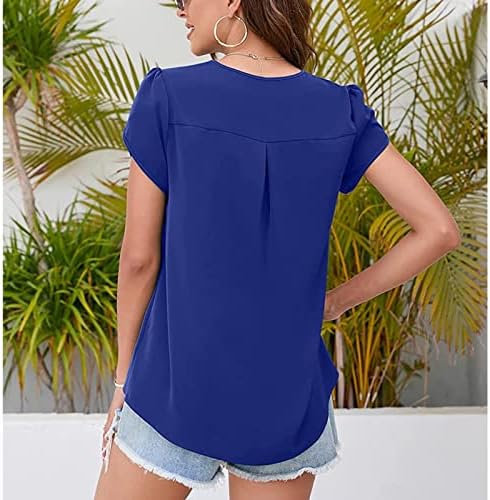 Плус големина на врвови за жени летово летово шифон кошула лабава кратка ракав врвни жени дополнителни долги атлетски врвови