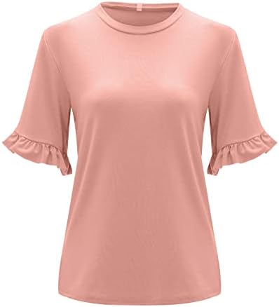 Uikmnh жени со кратки ракави блузи солидни летни маици разгалени врвови за ракави на врвови на ракави на врвови на ракави
