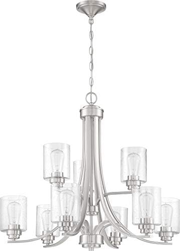 CraftMade 50524-Bnk Bolden Clear Seared Glass Downlight Chanderier 4-светло 400 вкупно вати, четкан полиран никел