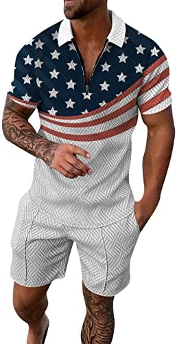 Американско знаме за кратки комплети за мажи за мажјак лето лето кошула со краток ракав + шорцеви постави патриотски војници во стил