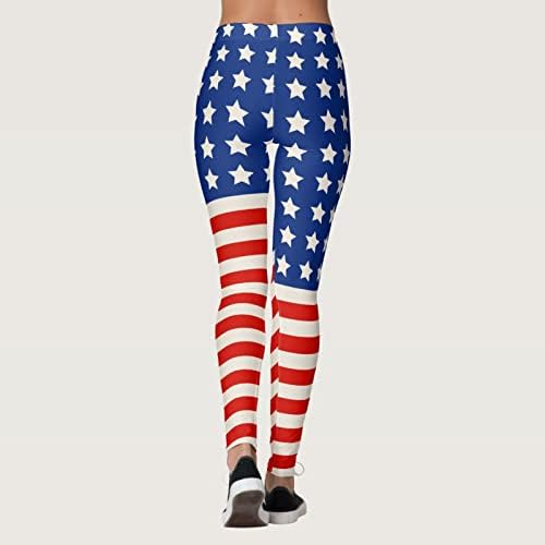 Хеланки со високи половини за жени со знаме на знамето во САД, кои не се гледаат низ јога панталони САД, 4-ти јули со целосна должина