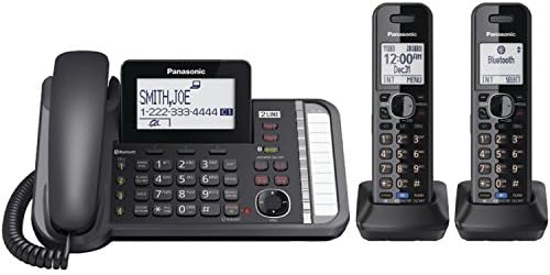 Panasonic 2-линиски телефонски систем/безжичен телефонски систем со 2 слушалки-машина за одговарање, Link2Cell, 3-насочна конференција, блок за повик, долг дострел 6.0, Bluetooth-KX-TG