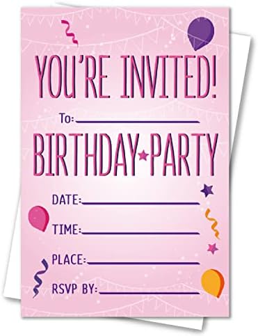 ПОКАНИ ЗА Роденденска Забава СО БАЛОН VNWEK Со Пликови, Балон Розова Двострана Печатена Покана За Роденденска Забава Покани Картички За Девојчиња