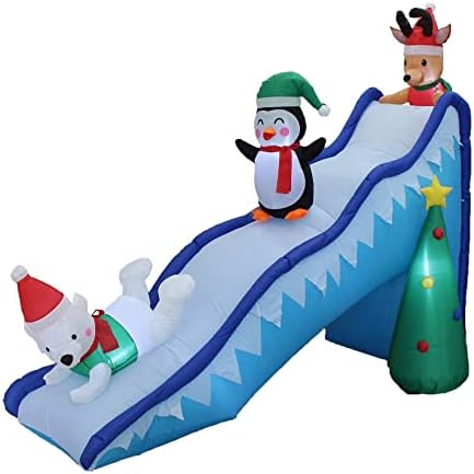 Два божиќни украси за украси, вклучуваат 14 нозе високи огромни надуени Дедо Мраз, и 9 стапки долги нафтабилни пингвин ирваси Поларна