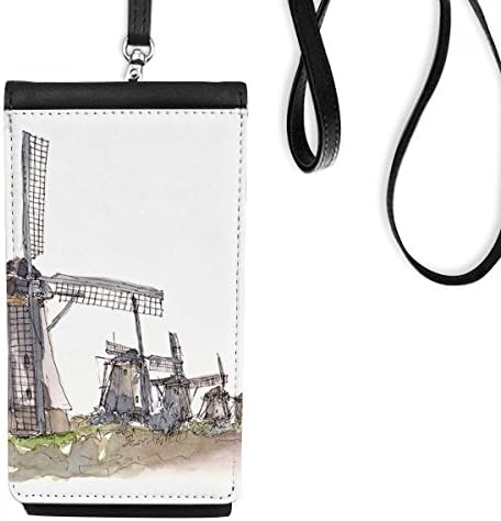 Ветерна во холандска уметност деко подарок моден телефон паричник чанта што виси мобилна торбичка црн џеб