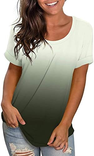 Женски обичен градиент на кружниот врат градиент лабава блуза со кратки ракави маица