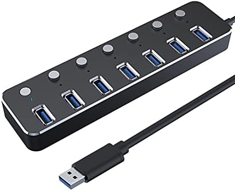 XXXDXDP Алуминиум 7-порта USB 3.0 HUB 120cm Кабел Под-контролен прекинувач 5Gbps LED индикатор центар за полнење за пополнување на уреди за повеќе