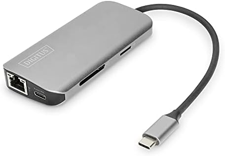 Digitus 8-Port USB-C Dock, 2xUSB3, 0, 1xRJ45, 2xHDMI, 1xPD, 1xMicro sd, 1xSD, Греј