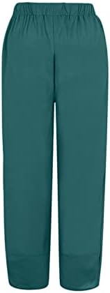 Памучни постелнина панталони WXHN, жени мода со високи половини палацо широки џеб за нозе лабава атлетска исечена цврста боја џемпери