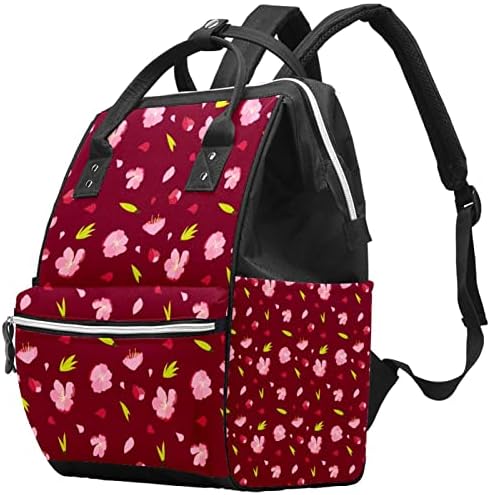 Црвена Цветна Цветна Торба За Пелени Ранец Торби За Менување Пелени За Бебиња Мултифункционална Торба За Патување Со Голем Капацитет