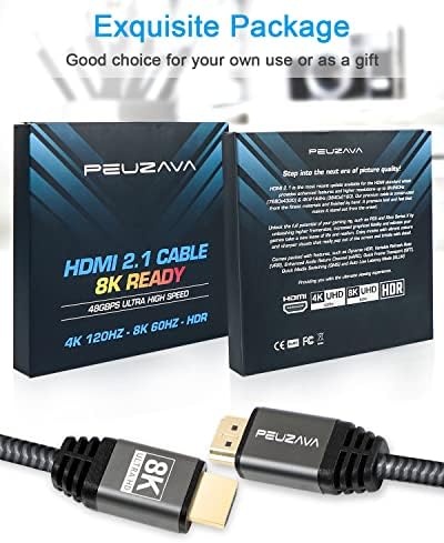 PEUZAVA 8K HDMI Кабел 15ft, 48gbps Ултра Голема Брзина HDMI 2.1 Кабел, 8K@60HZ 4K@120hz erc HDR10 HDCP 2.2&засилувач; 2.3 Dolby