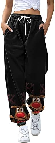 Женски Божиќни џемпери плус големина буги памук со високи половини опуштени фит џемпери Божиќни лабави фит салон џогери