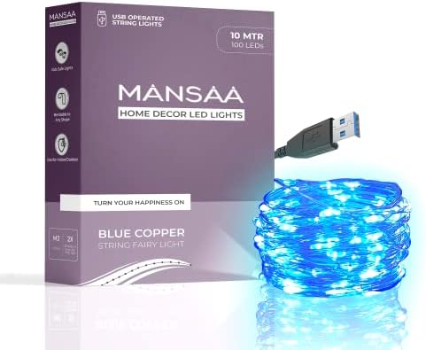 Mansaa M6 USB LED String Light | 10 метри 100 LED диоди | Црвена боја | USB оперирана | Домашен декор LED светлина | Пакет од 2