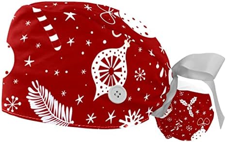 Медицински капачиња Ratgdn за жени со копчиња долга коса, 2 парчиња прилагодливо работно капаче, Божиќна ѓумбир