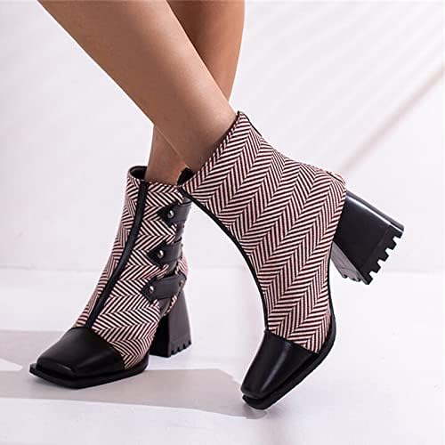 Чизми за чорапи со средината на средните телести дами мода во боја, печатење на плоштад пети задник, патенти со високи потпетици чизми гумени
