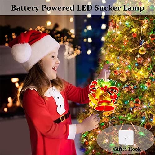 Никард Нов Божиќен прозорец виси светла 2-парчиња сет со LED светла Божиќна прозорец Силуета за декорација на батерија со батерии