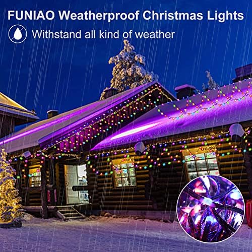 Фунијао Божиќни декорации светла, 34 метри надворешни светла за завеси, 380 LED на отворено Божиќни жици, водоотпорни 8 режими Светли