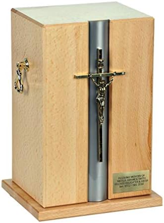 Прекрасна ковче за кремирање за возрасни урн за пепел католичка дрвена урна со крст