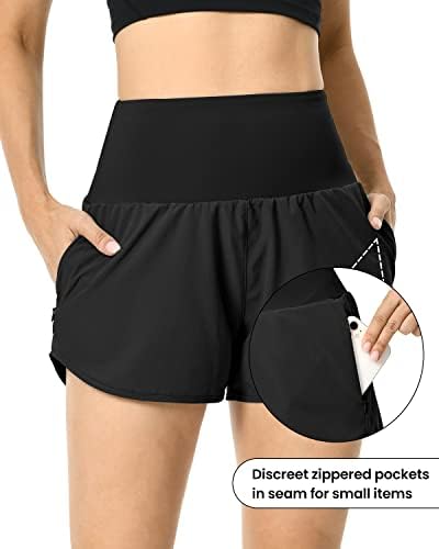 Colorskin женски високи половини што трчаат шорцеви со џебови Брзо суво вежбање Атлетски шорцеви со лагер за мрежи