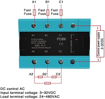 AA Трифазен штафета со цврста состојба 25A 40A 100A AC до AC 3 фаза SSR 70-280 VAC Control 24-480V