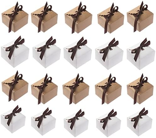 Homesogood 20pcs кутии за подароци за хартија Крафт, преклопувачки мали кутии со панделка, 2,5 * 2,5 * 1,7 инчи, кутија за слатки