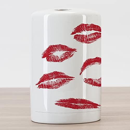 Држач за четкичка за заби Амбесон Бакнен, разни различни ознаки за бакнеж во црвена жена заведување на кармин трага истрошена гранџ изглед, декоративен разноврсен