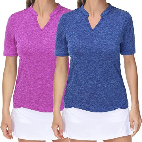 Trendimax Women 2 Pack Golf Polo кошули 3/4 ракав V врат upf50+ Брзо сув тениски тренинг врвови кошули
