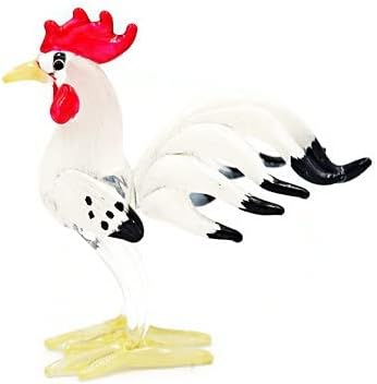 1shopforyou 1 бело стаклено пилешко фигура животни рачно изработени рачно разнесени уметнички колекционерски фигури за украсување на домови