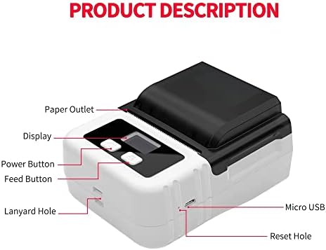 KXDFDC Термички печатач Рачен етикета за печатач за печатач 20-50мм ширина на хартија повеќекратна употреба на јазици со апликација