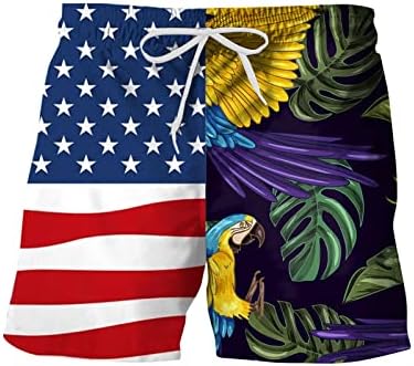 САД 4 -ти јули Менс шорцеви Обични влечења на патриотско американско знаме печатено летна облека за одење со џебови