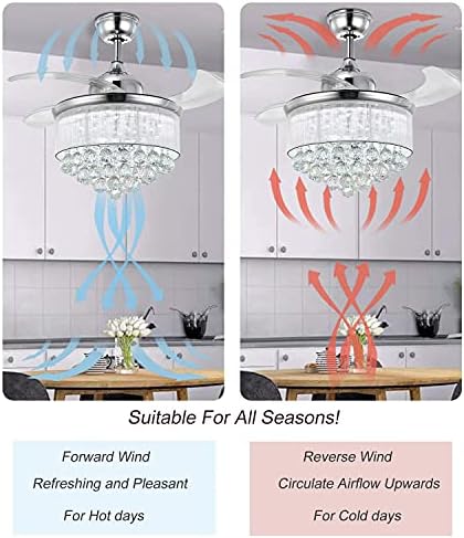 Mooni Modern 36 затемнет кристален лустер тавански вентилатор со светла и далечински, повлечен лустер тавански вентилатор, светлосен