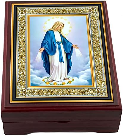 Имецо Розарија кутија Пресвета Богородица на Грејс Дрвена икона кутија за русари накит молитва за мушка кутија 5 1/16 инчи, религиозна