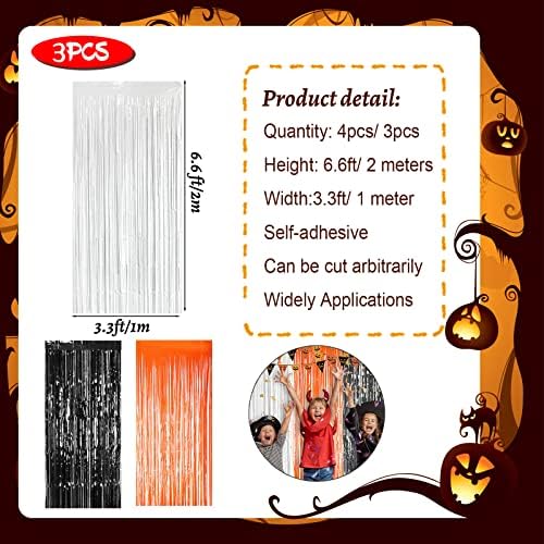 Астарон 3 пакет со раб завеса за завеси постави портокалова црна бела забава фотографија декор за Ноќта на вештерките Денот на