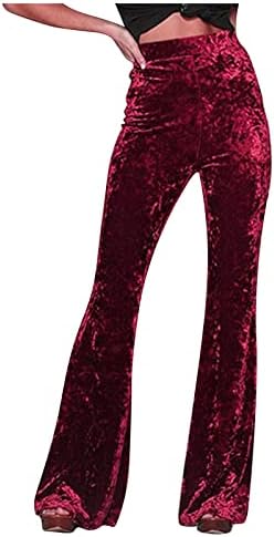 Fireero Velvet Pants за жени, гроздобер пантолони со широки панталони со нозе со високи половини, дно дно палецо панталони панталони