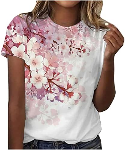 Женски врвови фустани случајни, жени цветни печати летни кошули со кратки ракави 2023 лабави вклопувани блузи маички кои излегуваат