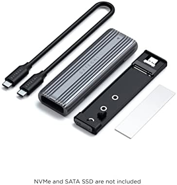 SATECHI USB-C Алуминиумска Алатка-Бесплатно Куќиште За M. 2 PCIE NVME И SATA SSD – Поддршка USB 3.2 Gen 2, 10 Gbps, M. 2 NVMe/SATA Pcie B+M Клуч,