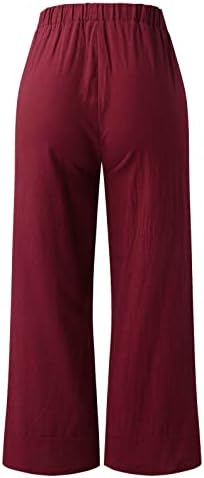 Xiloccerенски женски обичен бохо палацо панталони дами цврста боја случајна џеб лабава памучна постелнина крпеница широки панталони за нозе